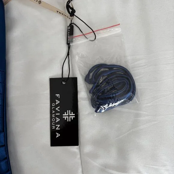 Faviana Navy Long Strapless Stretch Satin Dress Sweetheart Neck S10856 Glam Sz 4 - Picture 5 of 9